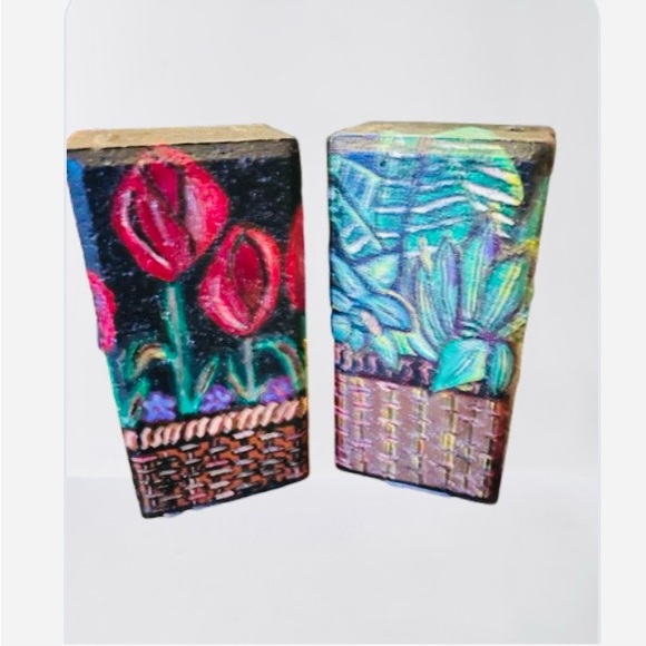 Original MixMatched Design FloralBotanical Hand Painted Book Ends/DoorStops 2021 - Picture 2 of 5